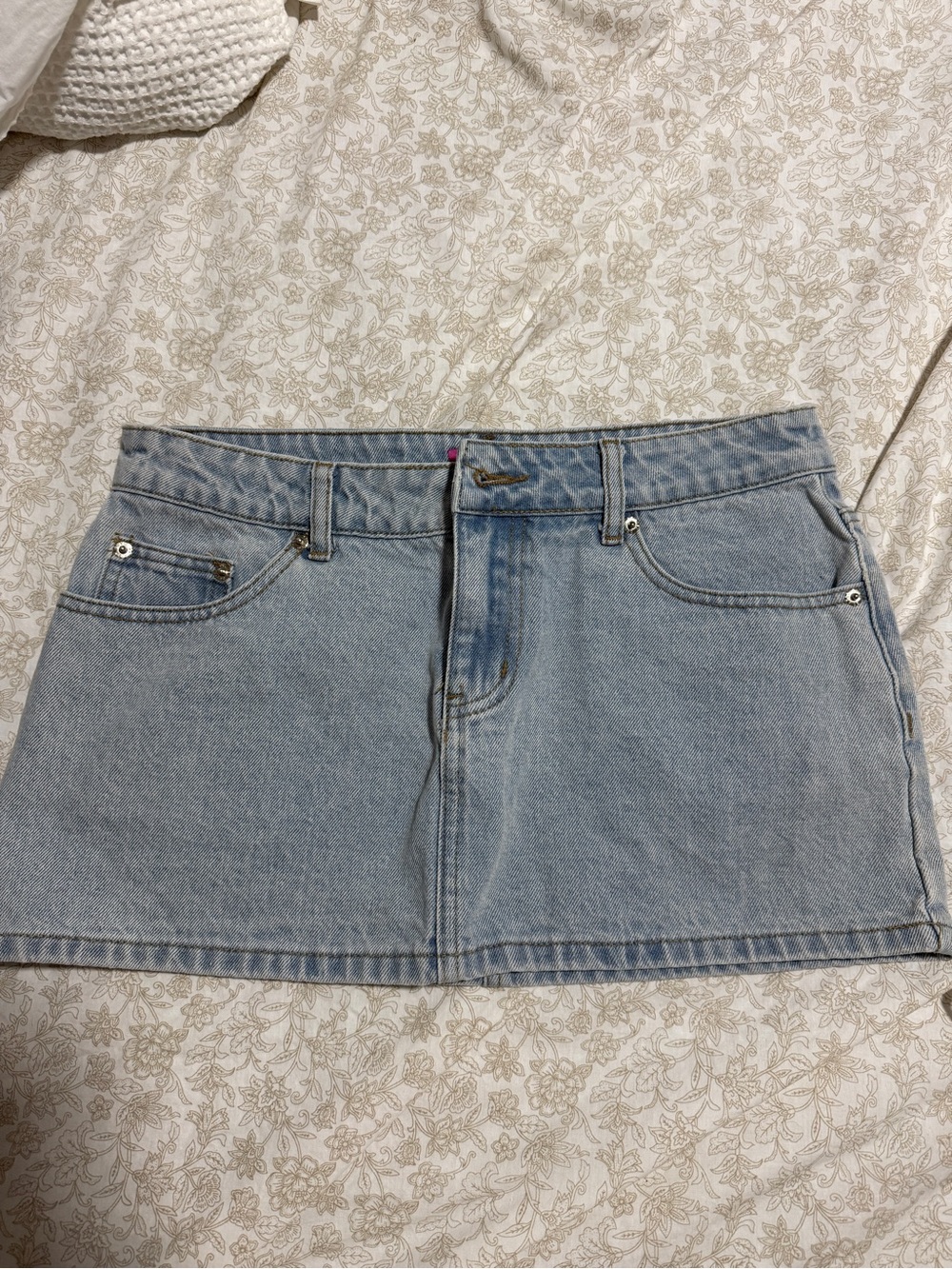 Edikted Light Wash Denim Mini Skirt